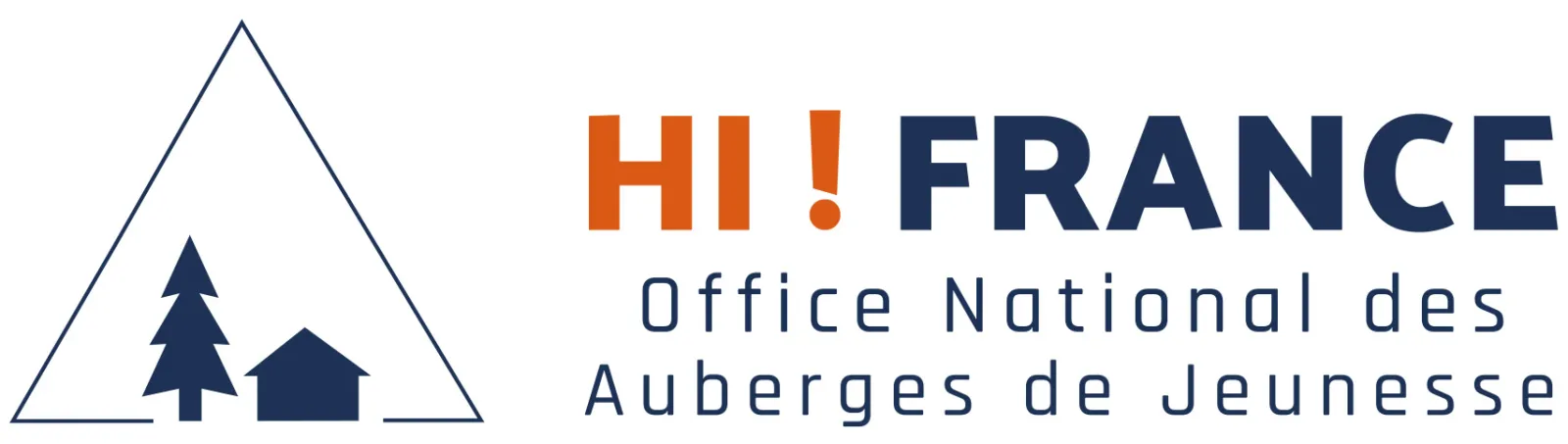 HI France logo - National Office of Youth Hostels featuring a triangle with a tree and house
