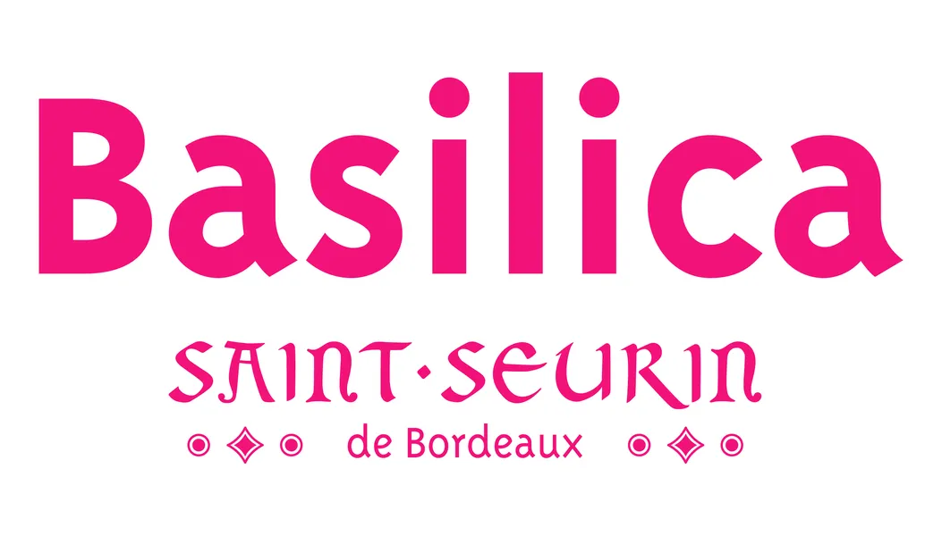 Logo of the Basilica Saint-Seurin of Bordeaux in bright pink with text 'Basilica Saint-Seurin de Bordeaux'