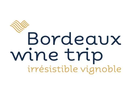 Bordeaux wine trip logo with tagline 'irresistible vineyard' - wine travel to Bordeaux