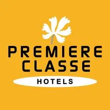 Premiere Classe Hotels logo on yellow background with white stylized flower