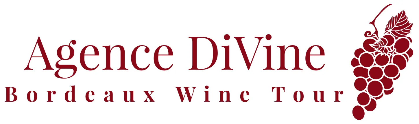 Agence DiVine logo for Bordeaux wine tours featuring an elegant grape bunch design