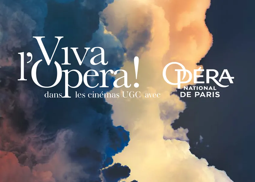 Promotional poster for Viva l'Opéra in UGC cinemas featuring the Paris National Opera logo against a colorful cloud background.
