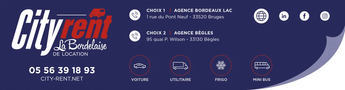 City Rent La Bordelaise - Vehicle rental agency in Bordeaux with two locations in Bruges and Bègles, offering cars, vans, refrigerated vehicles and minibuses
