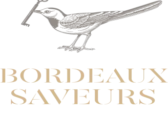 Bordeaux Saveurs logo: a stylized bird holding a golden key, with text 'Bordeaux Saveurs - Unique Travels & Events'