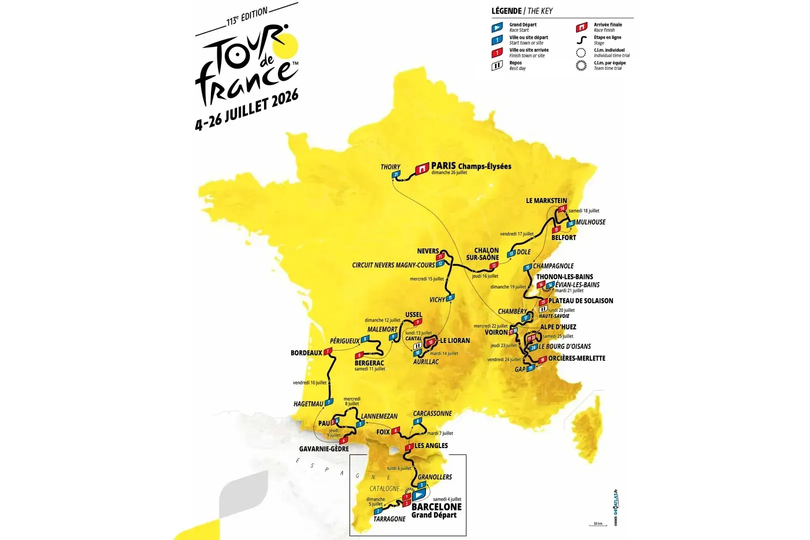 Official route of the Tour de France 2026