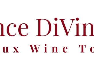 Agence DiVine logo for Bordeaux wine tour featuring an elegant burgundy grape cluster design